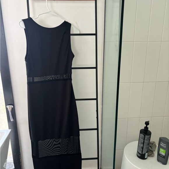 Black Square Neck Mesh Panel Dress - Picture 3 of 3